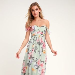 Lulus mint floral off shoulder maxi dress